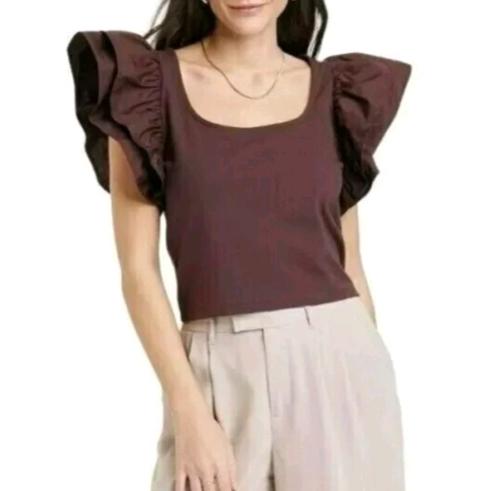 Women's Flutter Sleeve Tank Top - A New Day - brown S